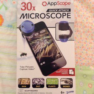 MICROSCOPE MAGNIFIES 30X ATTACH TO CELL PHONE, TABLET, SLIDES OVER CAMERA LENS
